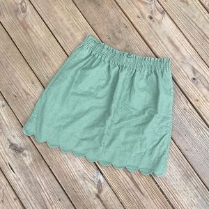 J. Crew Green Scalloped Linen Mini Skirt